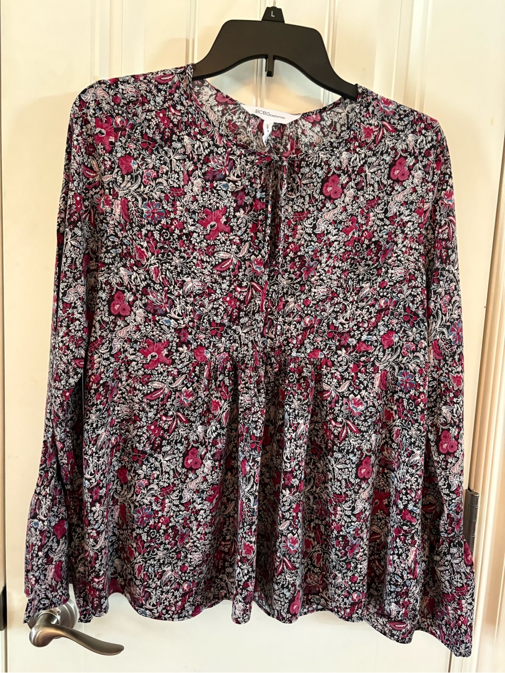 BCBGeneration Women's Floral Peasant Blouse - Pink Black White